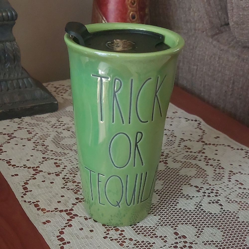 Rae Dunn Artisan Collections Green Trick or Tequila Halloween Travel Mug